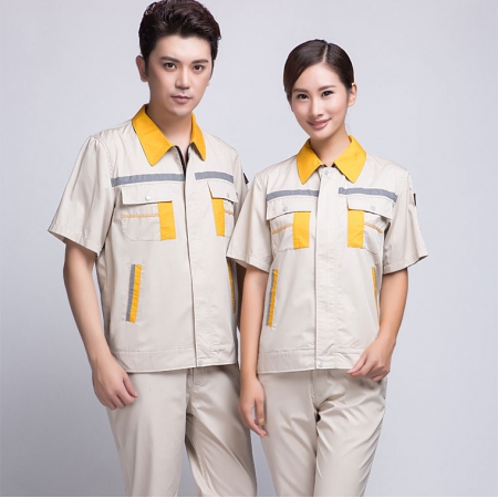 米色拼黄色短袖劳保服AD09-1