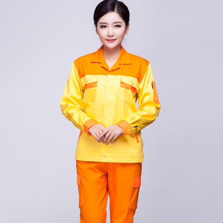 黄色拼橘黄工作服