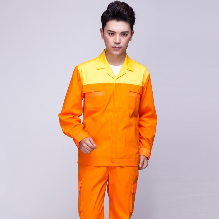 黄色拼橙色工作服