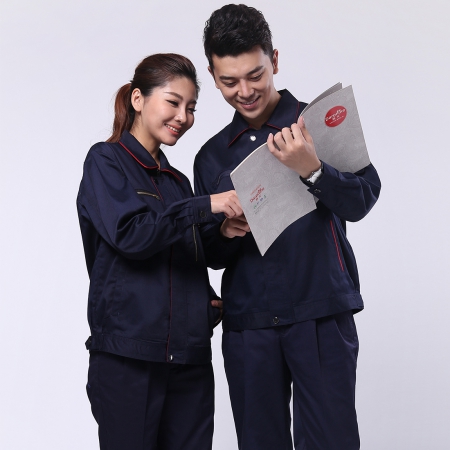藏青拼红工作服AC099