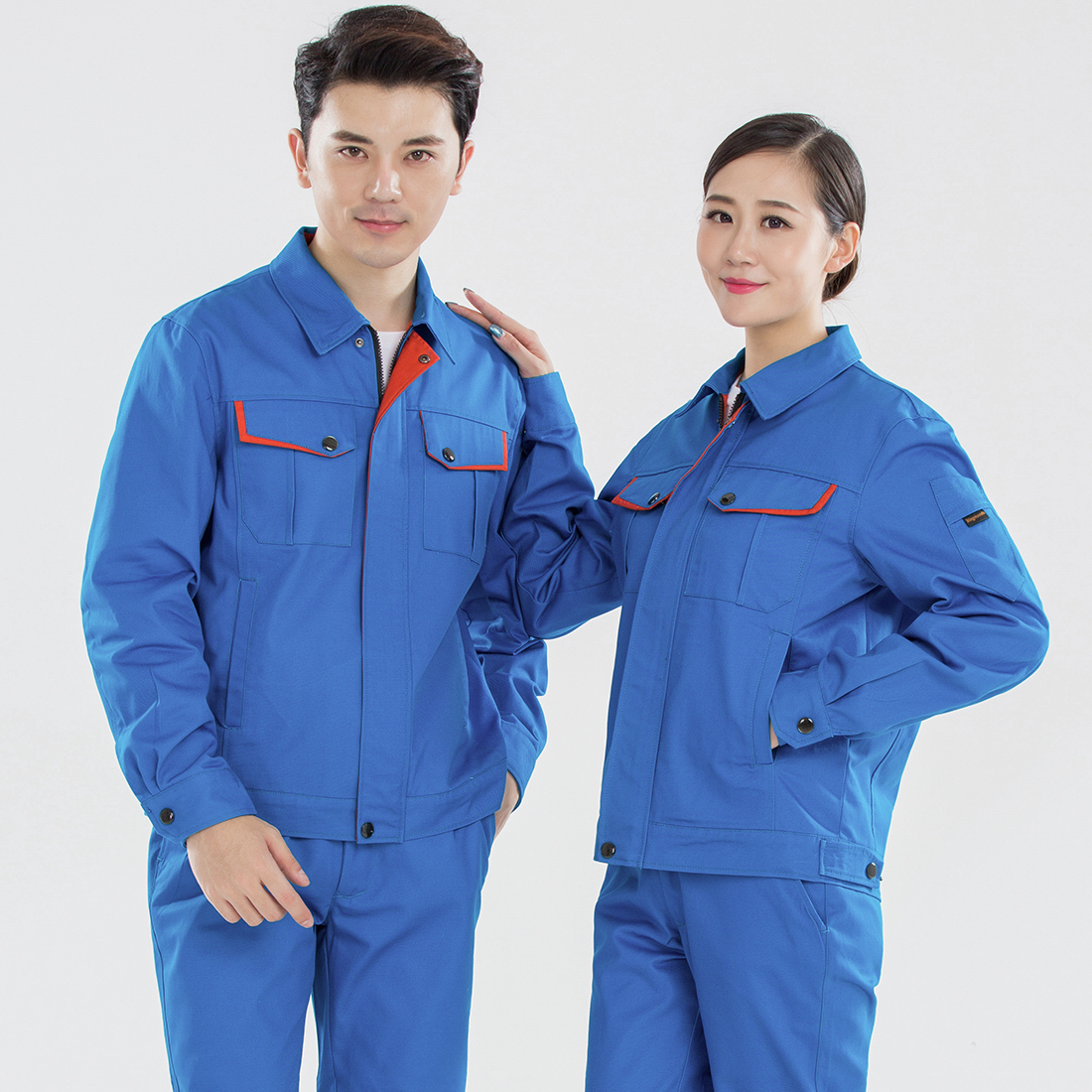 藏青配桔红色工作服AC021